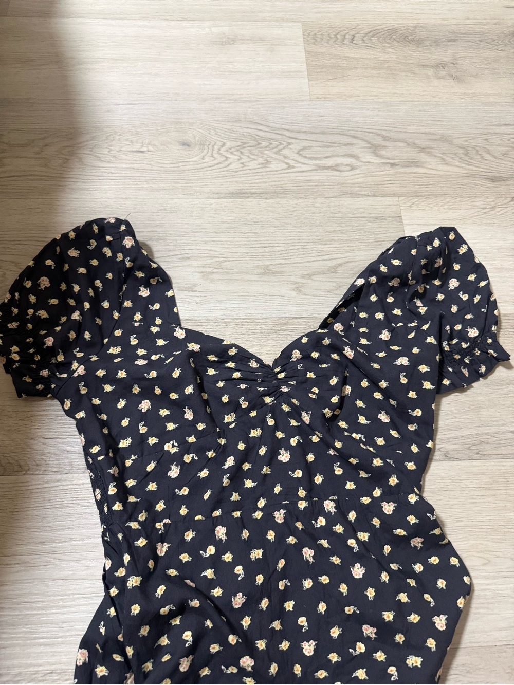 Billabong Love Letters Blk Midi Dress Puff Sleeves Sweetheart Neckline Sz Large - Picture 10 of 10